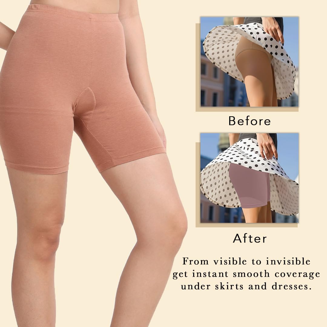 Lavos Women Under Dress Sports Cycling Shorts, Bamboo Cotton Activewear Yoga Gym Workout Anti-Bacterial Uniform, Elastic Mid Waist Shorties Tights for Women's (Size-L) 4