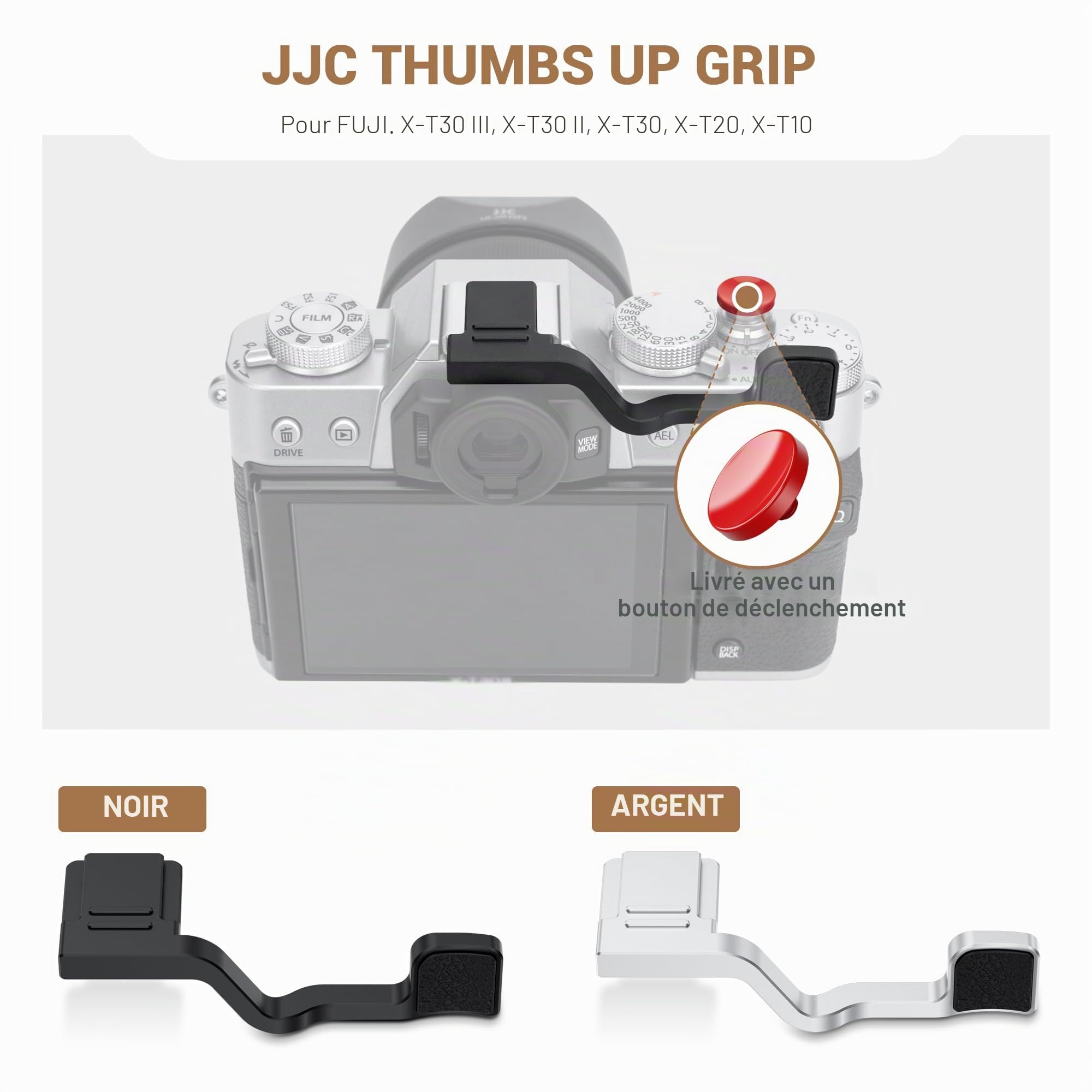 JJC Poignée en métal pour Appareil Photo Fujifilm X-T30III X-T30II X-T30 X-T20 X-T10, Support de Pouce amélioré pour Prise de Vue à Une Main