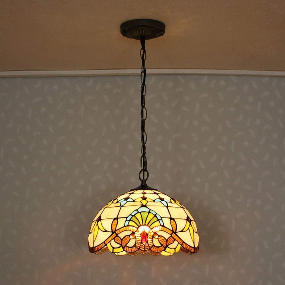 Lampa wisząca, lampa do jadalni, styl Tiffany vintage, E27, 2-żarówkowa, regulacja wysokości, malarstwo szklane, cień, do salonu, sypialni, toalety, średnica 40 cm