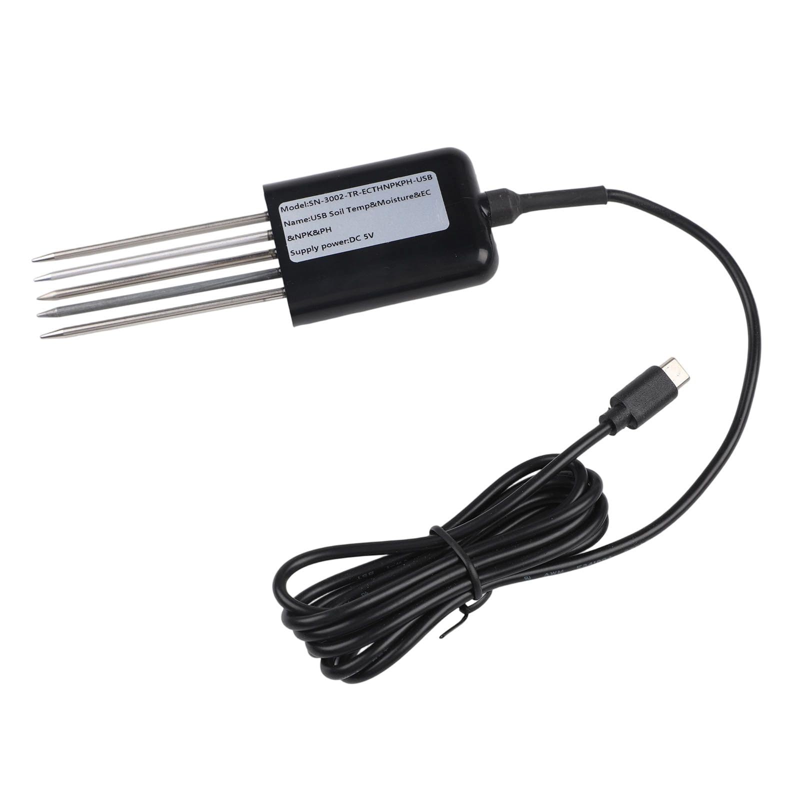 Sensor de suelo USB 7 en 1 para Android, IP68, impermeable, pH NPK, medidor de temperatura de humedad con aplicación, cable de 1,5 m para jardín y granja