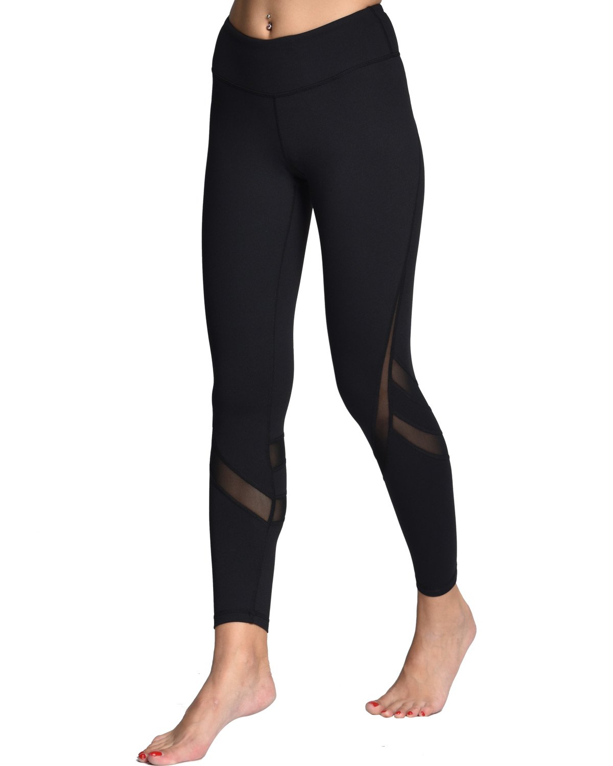 ONGASOFT Women's Yoga Capri Pants with Pockets High Waist Mesh Capri Legging for Workout Black