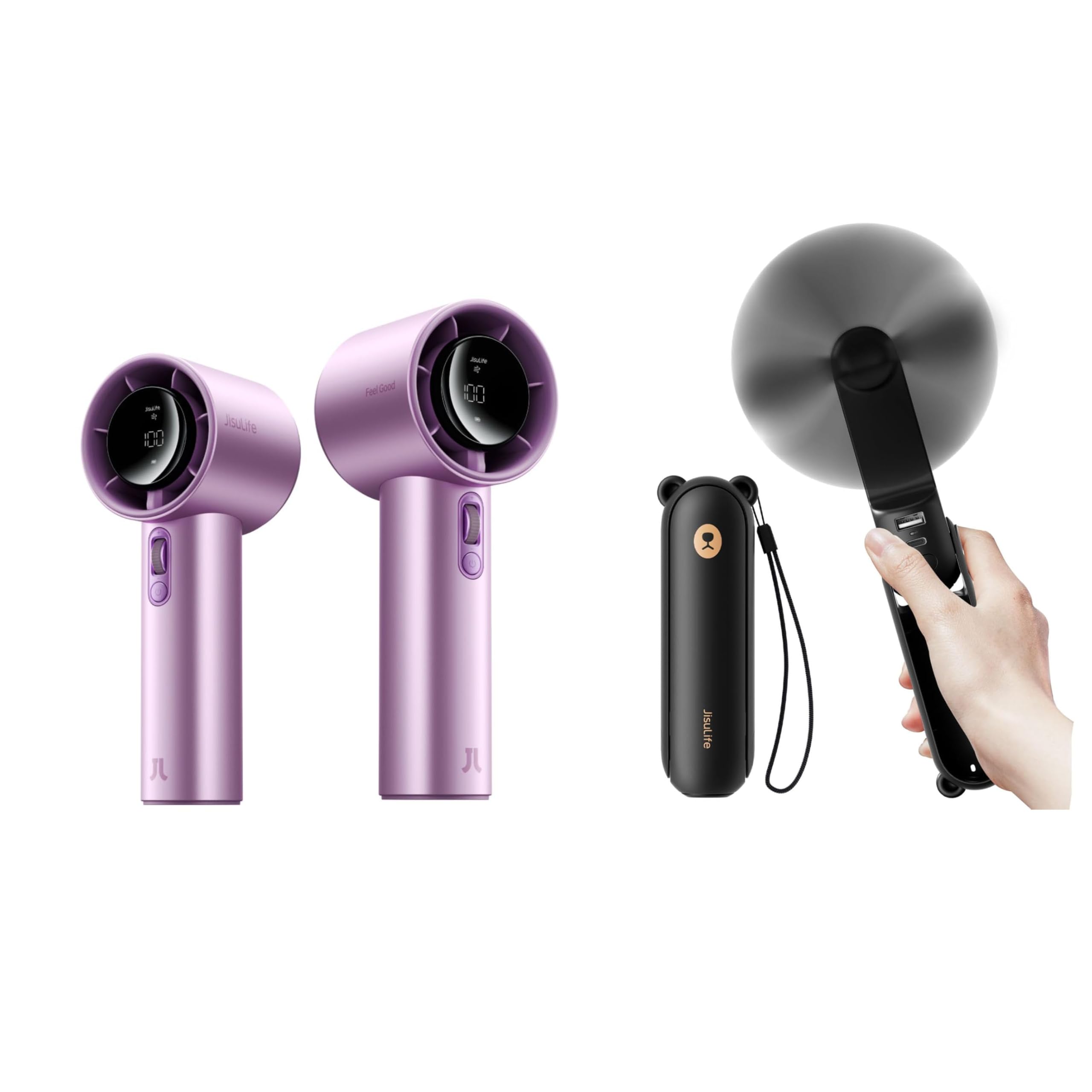 Ventilateur portable design JISULIFE violet iridescent 8X aux finitions premium