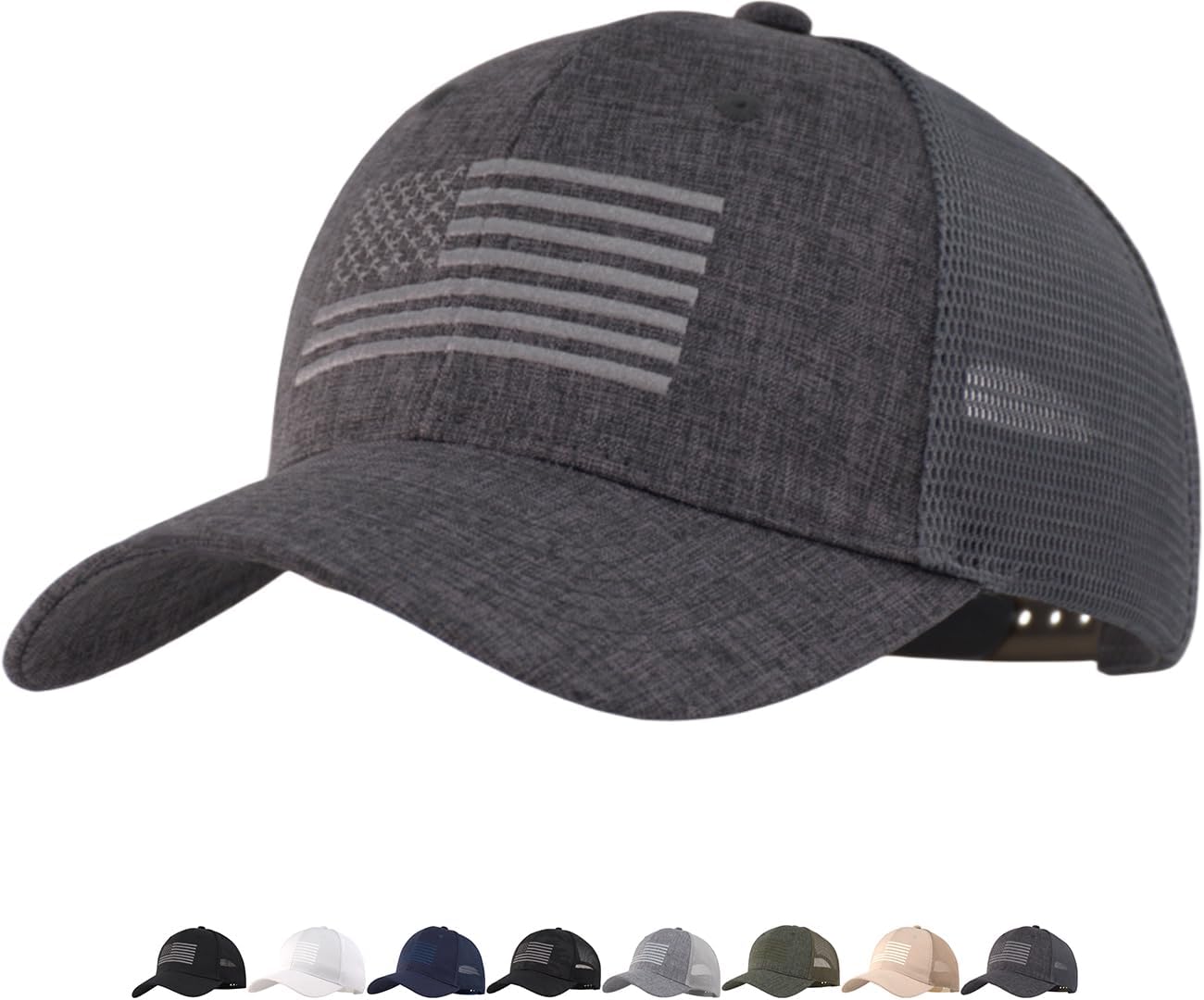 American Flag Trucker Cap, Regular & XL-3XL, Big Head Snapback Patriotic Baseball Hat (Up to Size 8)