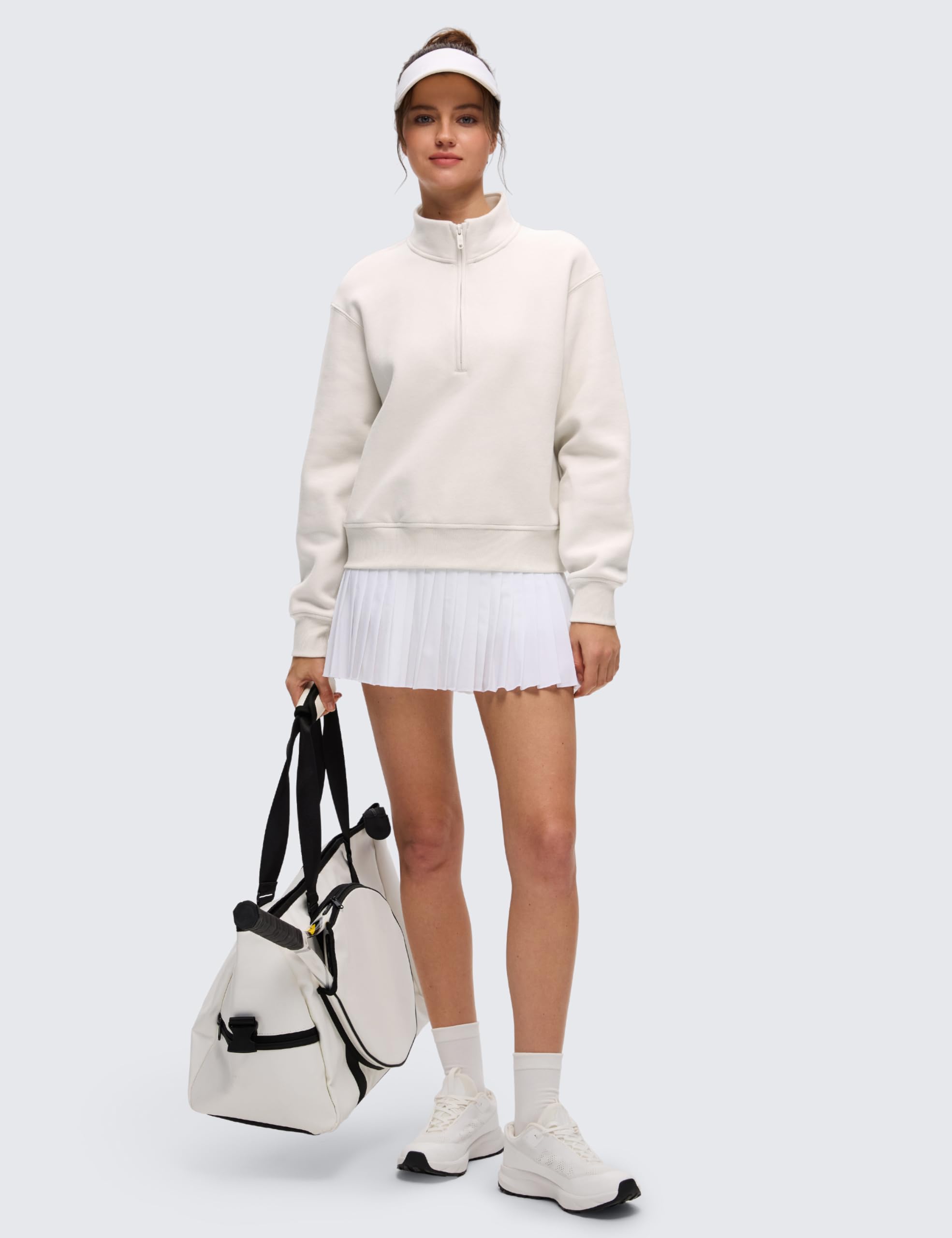 CRZ YOGA Fleece Gefüttert Half Zip Sweatshirt | Mittelschwer, Casual, Weich, Atmungsaktiv, Baumwolle, Warm, Funnel Neck, Pullover, Sweatshirt für Damen