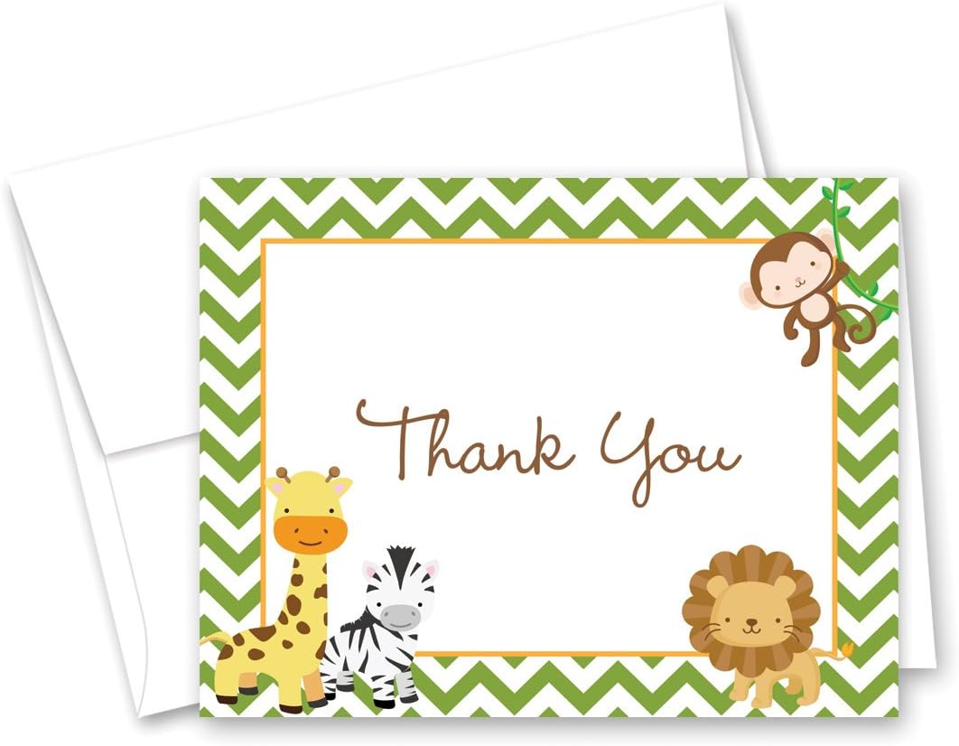 50 Cnt Jungle Safari Animals Baby Thank You Cards
