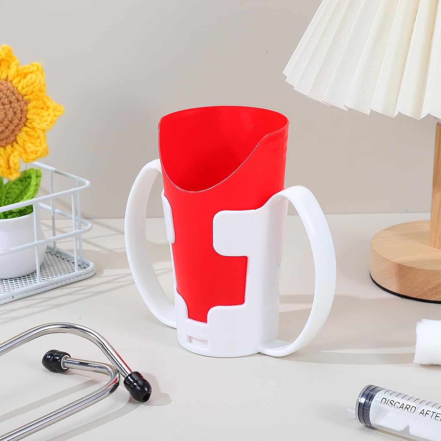 Nosey Cup with Handles, U Shaped Cutout, Plastic Drinking