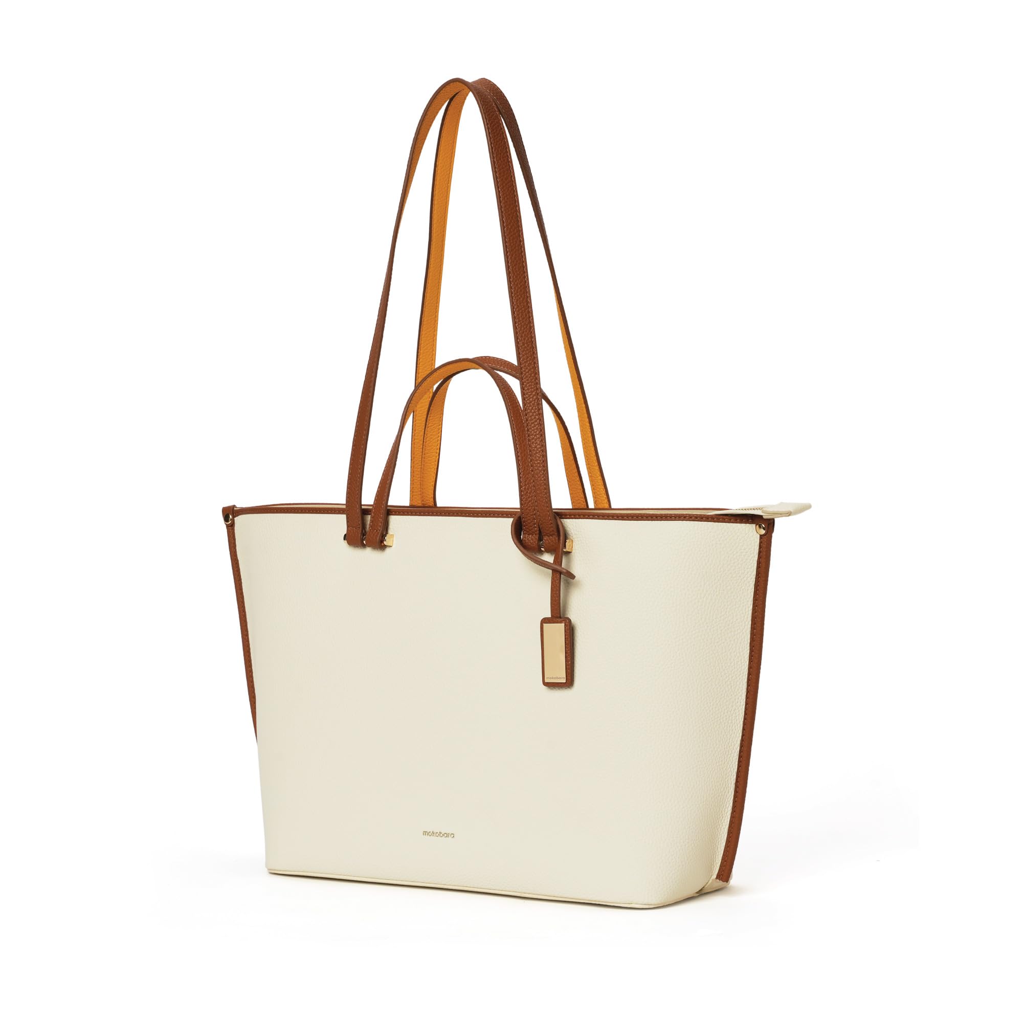 MOKOBARA The Belle Tote Bag for Women | Premium Vegan Leather Office Handbag | Fits 16 Inch Laptop | 2-Way Carry Shoulder Bag with Zip Closure | Coconut Cream | Beige