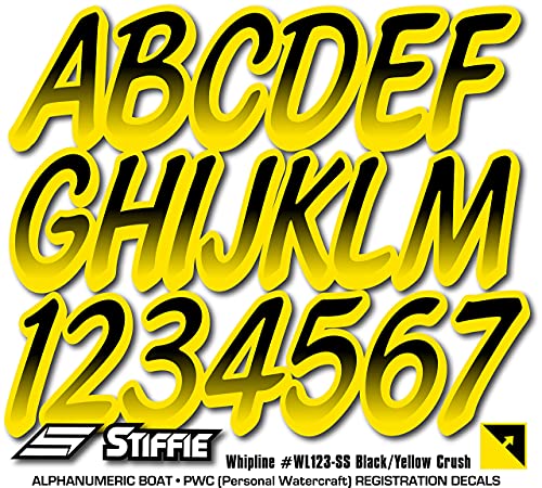 Image of STIFFIE Whipline Black /Yellow Crush 3 inch Super Sticky Boat & PWC Registration Decals • Numbers Letters Stickers