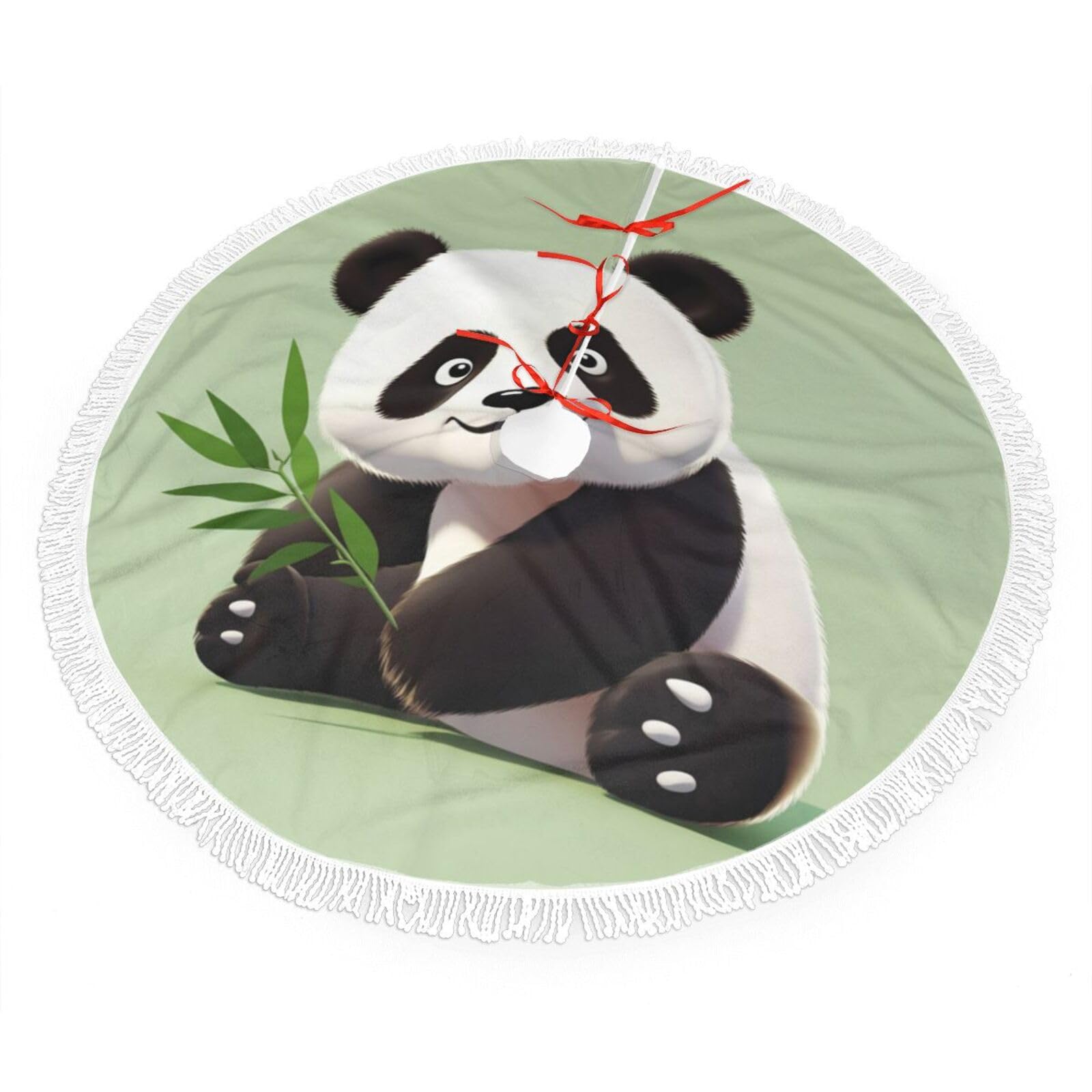 Cute Panda Christmas Tree Skirt 48", Soft Plush Xmas Tree Carpet with Tassel Christmas Ornaments Winter Holiday Tree Mat Decoration for Home Party Supplies
