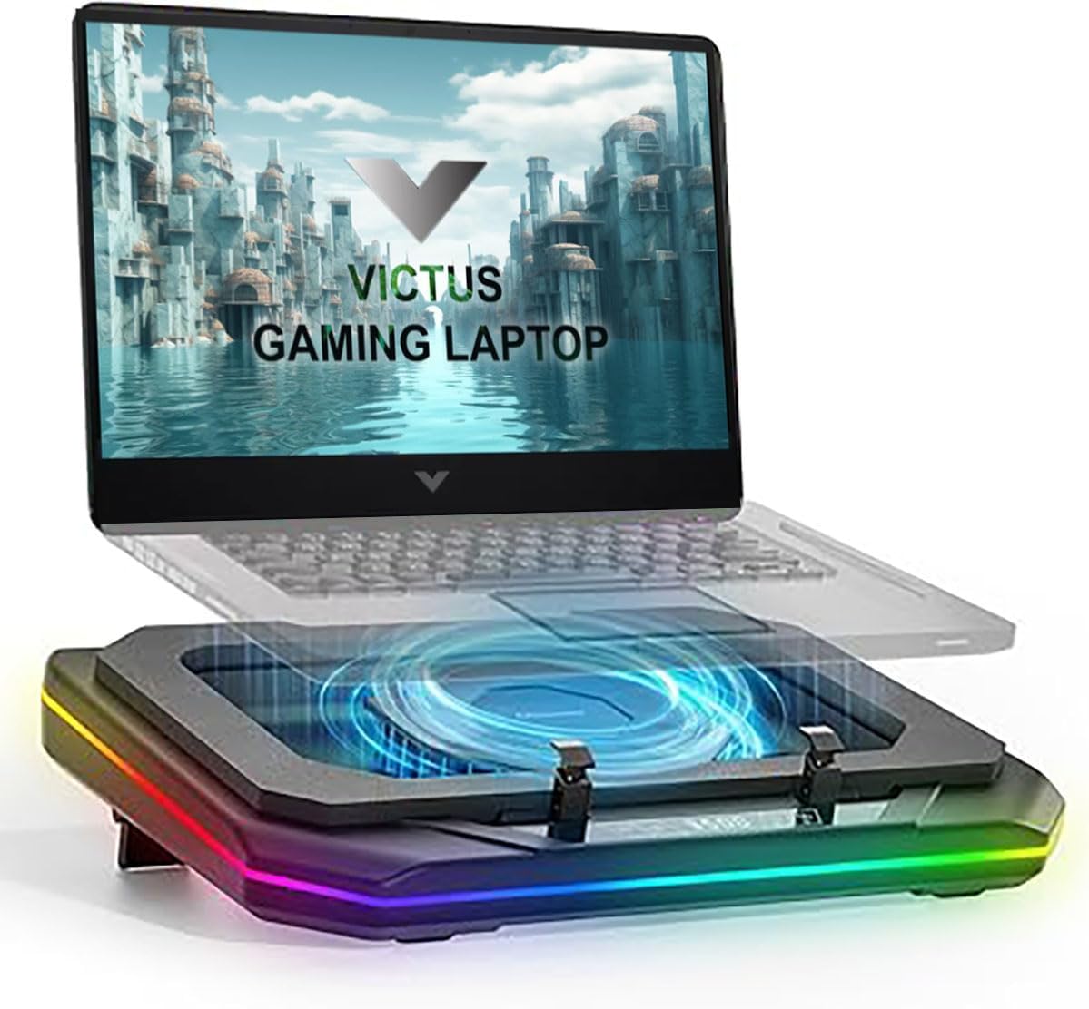 Cooling Pad for HP Victus by HP 15.6 16.1 17.3 inch Gaming Laptop,with Ultra Powerful Booster Turbo Fan,6 RGB Light Mode,Adjustable Speed,Touch Start