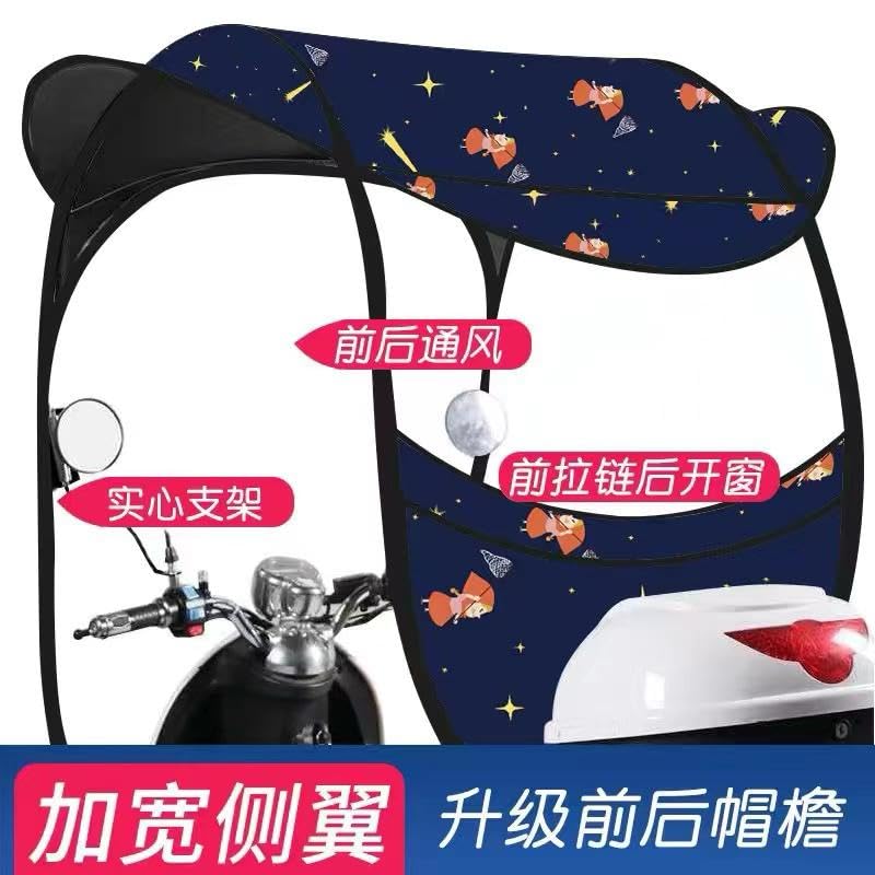 Image of Folding Motorcycle Canopy, Motorbike Sun Visor, Shade Tent, Umbrella, Windshield & Rain Cover - Universal Fit, Foldable, UV & Weather Protection (Blue)