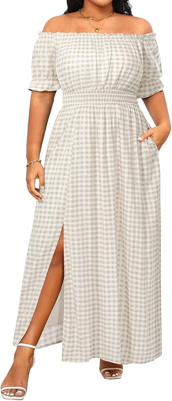 Womens Plus Size Summer Dress Off The Shoulder Floral Boho Maxi Sundress