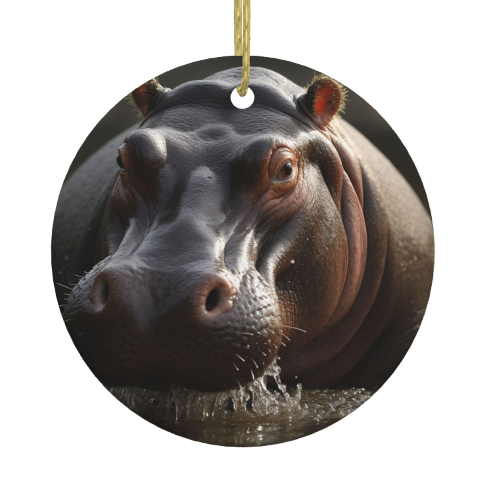Fodpand Women's White Hippo Christmas Ornaments 2025, Gift Exchange For Men, Collectible Ceramic Ornament Round Hanging Ornaments For Christmas Tree Decoration
