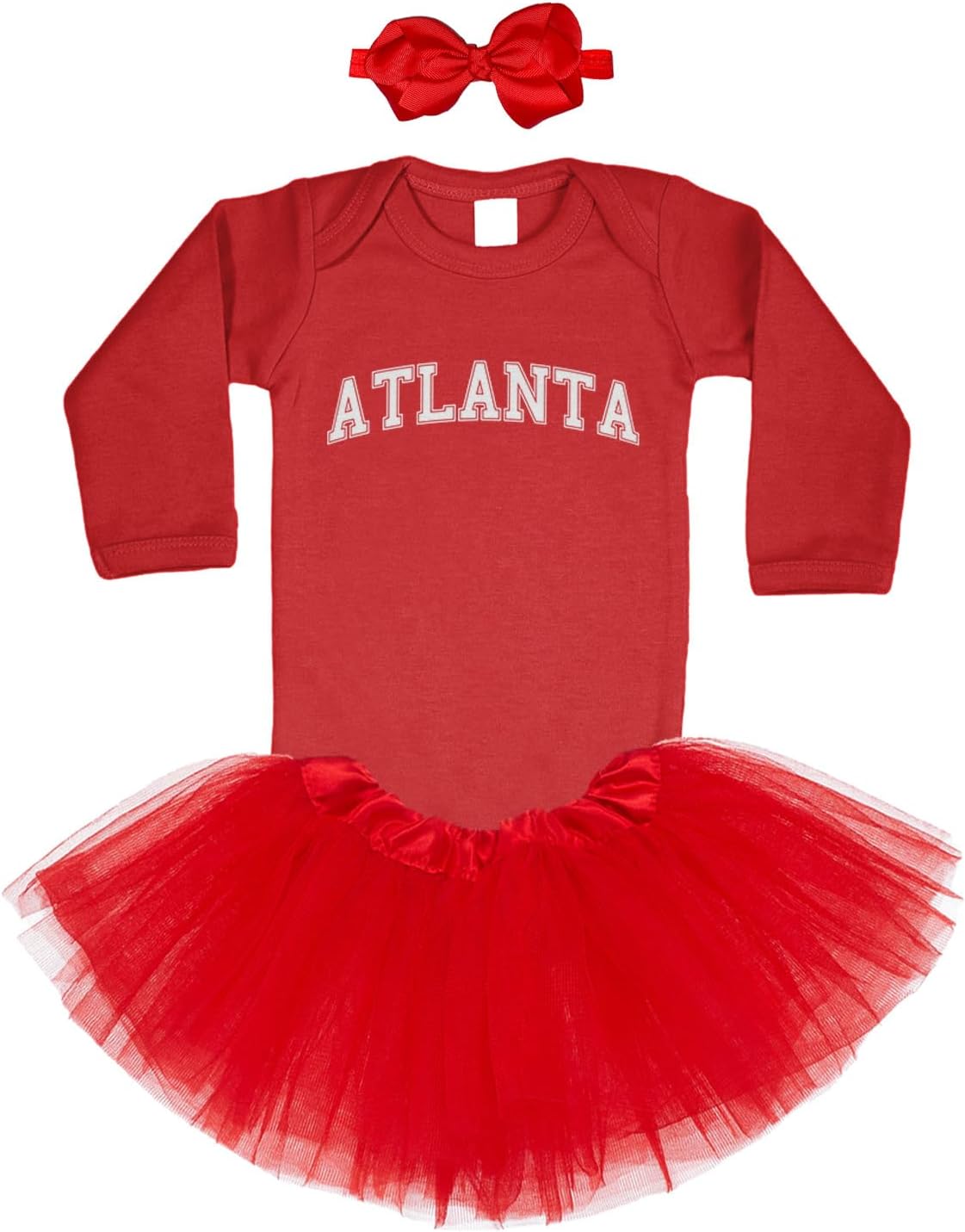 Atlanta - State Proud Strong Pride Sports Baby Bodysuit + Tutu Skirt + Bow Headband Set