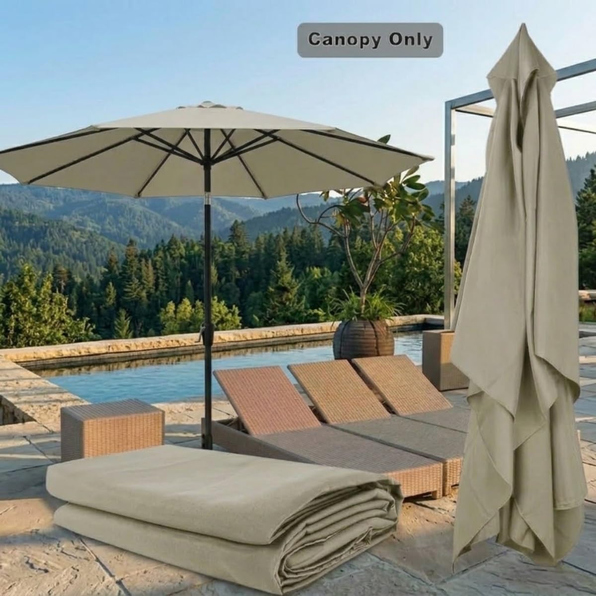 Zamienne Poszycie Parasola do Ogrodu na Patio przy Basenie, 2m 2.3m 2.7m 3.0m 4.0m Wodoodporny Pokrowiec na Parasol Plażowy z Ochroną UV, Zewnętrzna Osłona Przeciwsłoneczna