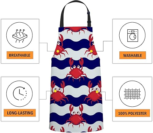 Miniatura 4 de oFloral Delantal de cangrejo unisex ajustable, delantal de chef de cocina, delantal de cocina para mujeres y hombres, para cocina en casa,