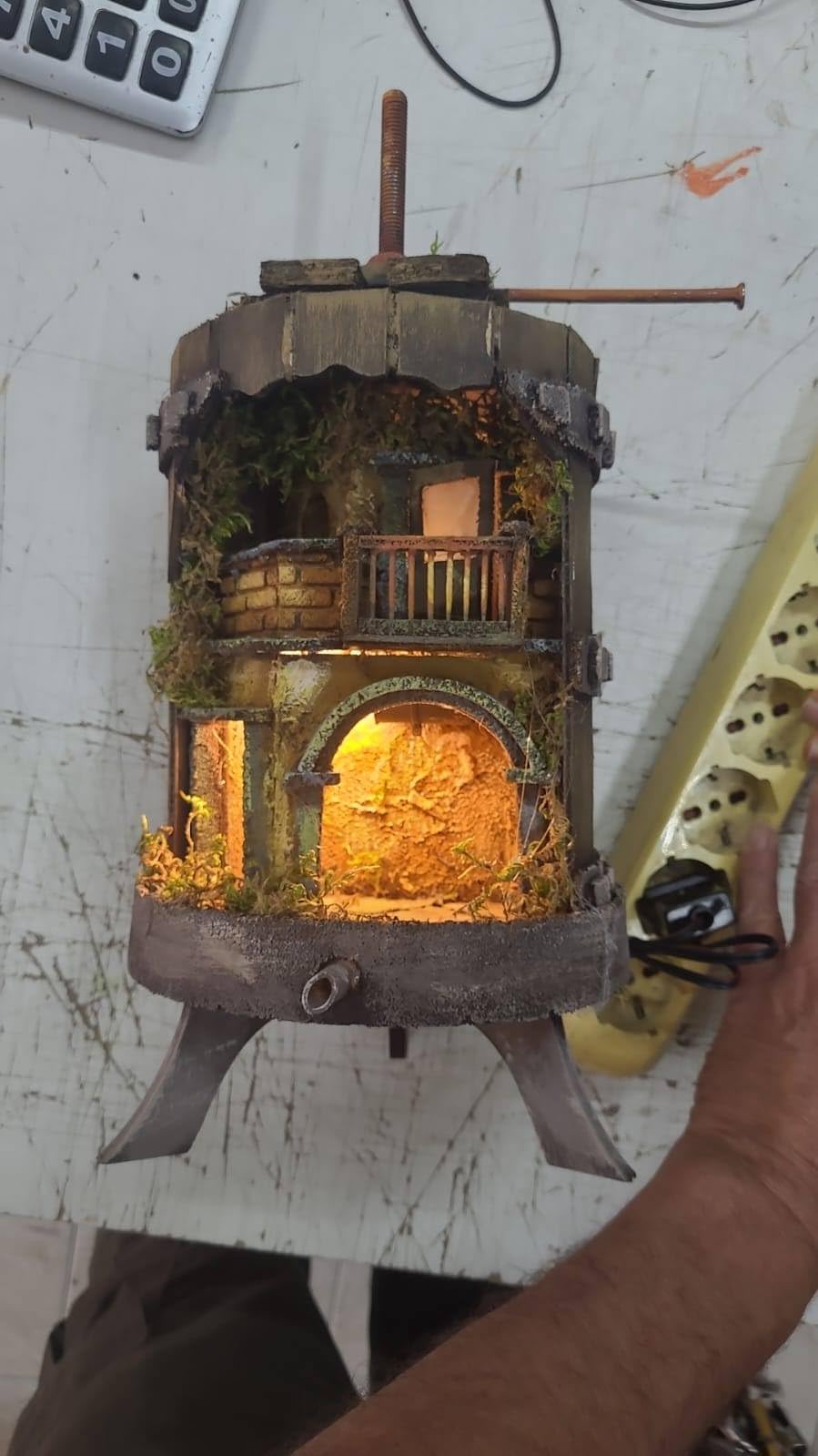 Mini-Krippe komplett aus Torchio 40 x 17 cm Holz und Kork mit 6 Hirten 4 cm Terrakotta oder ohne Hirten, Tempel
