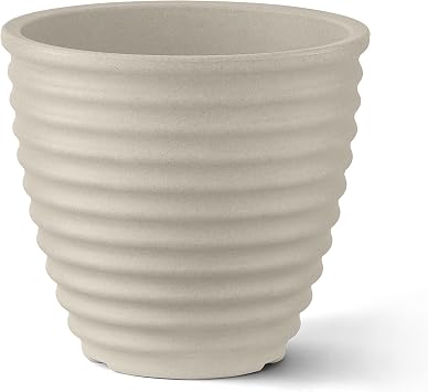 ARBORA Ibiza 16" Round Polyresin Planter Large Plant Pot for Indoor or Outdoor Use, Durable All Weather, Lightweight Garden Pot with Drillable Drainage Hole Cream Patio, Porch, Front Door