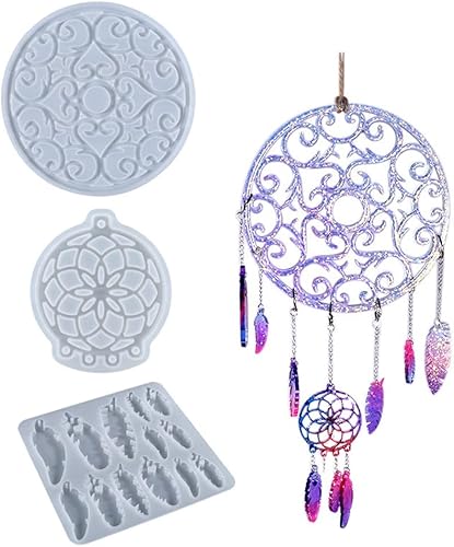 Miniatura 1 de Molde de silicona atrapasueños, molde para atrapasueños, molde de resina epoxi para colgar en la pared, colgante de plumas, kit de llavero, molde