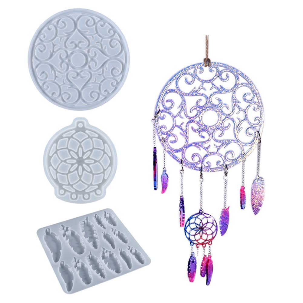 103 Pcs DIY Resin Molds Kit - Dream Catcher, Feather, Retro Hollow Shapes, Includes Earring Hooks & Keychains