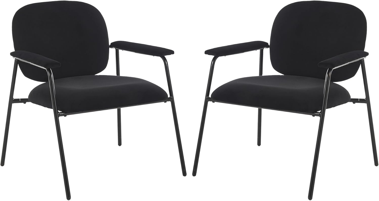 Accent Chair Set of 2, Velvet Upholstered Armchair Reading Side Chair, Comfy Living Room Chair with Black Metal Legs for Bedroom Waiting Room, Black