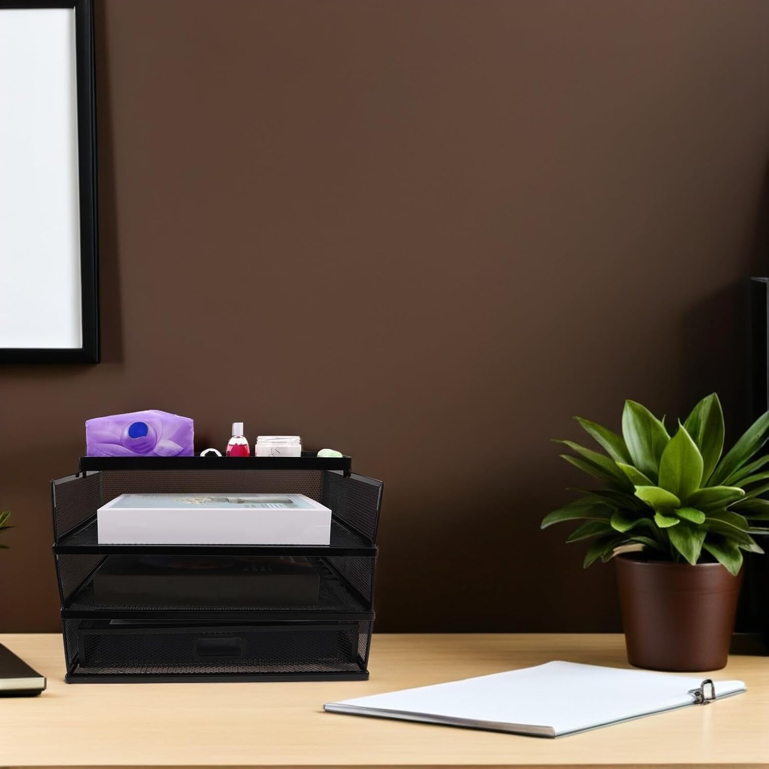 金属製 3段引き出し付き デスクファイルオーガナイザー 書類収納ラック デスクトップファイルホルダー 書類整理とスペース活用に