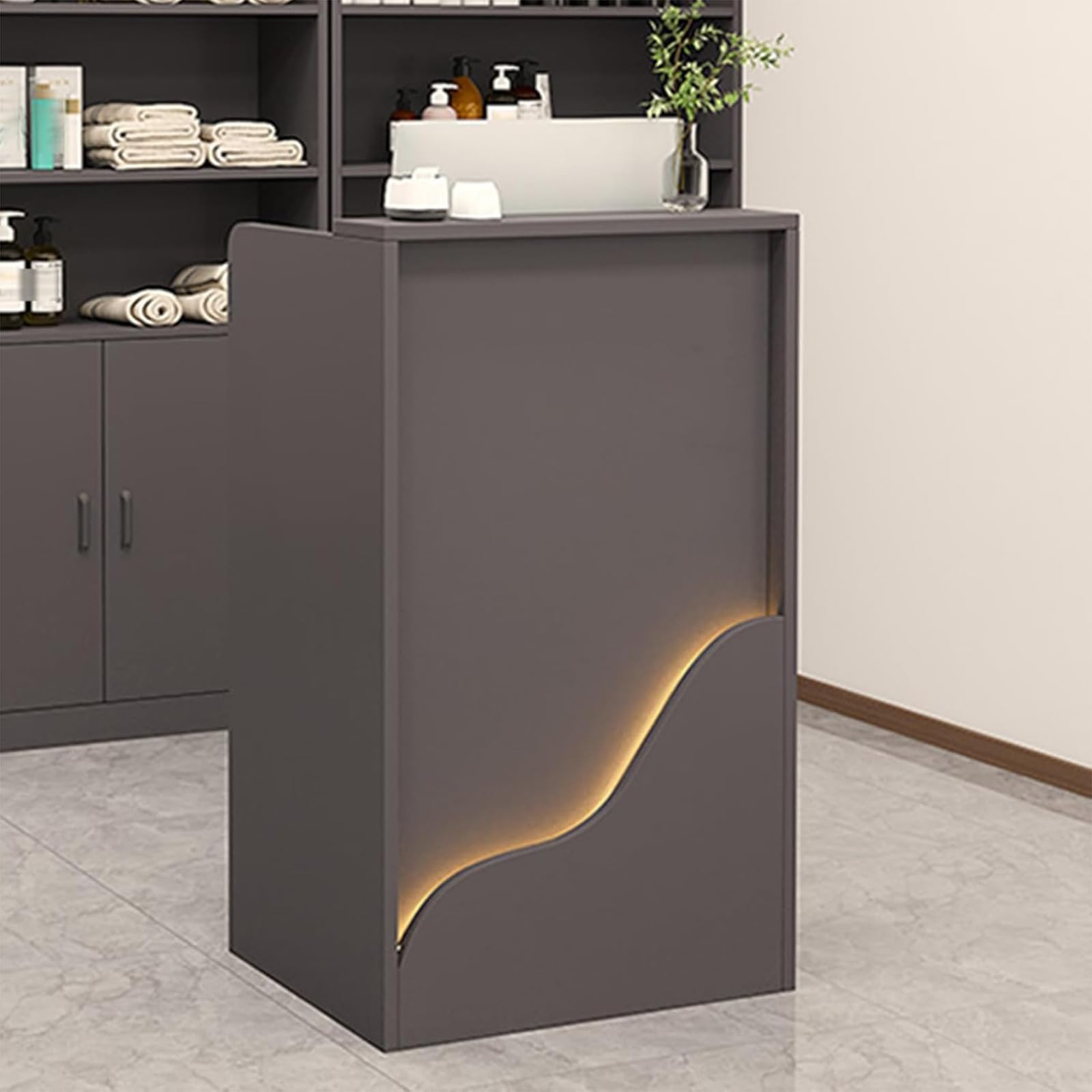 Banco Reception moderno con striscia luminosa a LED e cassetti per minimarket, negozi di abbigliamento, barbieri, alberghi