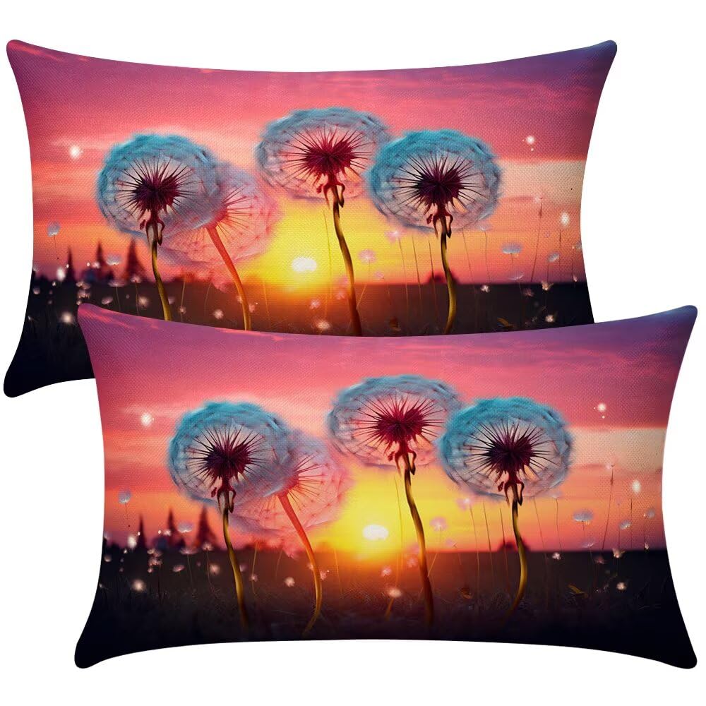 Autumn Cushion Covers 30x50 cm Set of 2 Decorative Pillows Dandelion Throw Pillow Case Rectangle Cushion Cover Couch Cushions Covers for Living Room Bedroom with Invisible Zipper 12x20 Inch -SC352