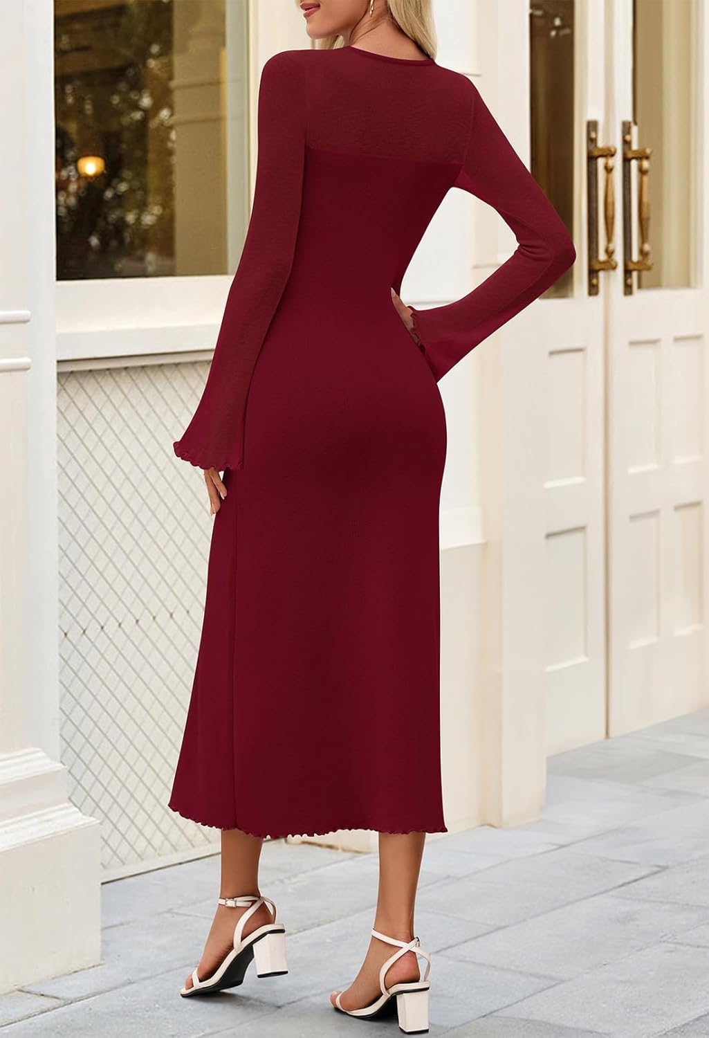 MEROKEETY Women's Sweater Dress Fall 2025 Long Sleeve Formal Wedding Guest Cocktail Bodycon Floral Maxi Winter Dresses - Image 4