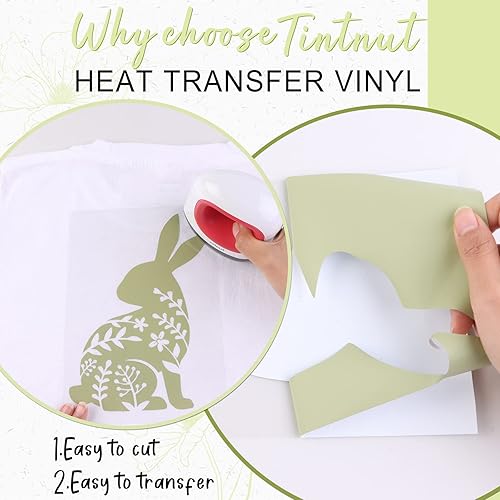 Miniatura 3 de Tintnut Vinilo de transferencia de calor de invierno verde pera de invierno, rollo HTV de 10 pulgadas x 6 pies, vinilo HTV de color sólido para