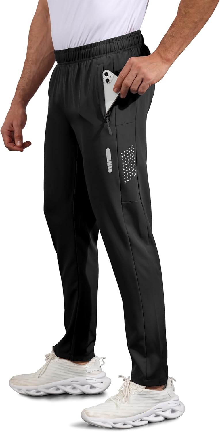 Men's Sweatpants Quick Dry Lightweight Joggers - with Zipper Pockets for Gym, Running, Training & Daily Wear Black 2XL