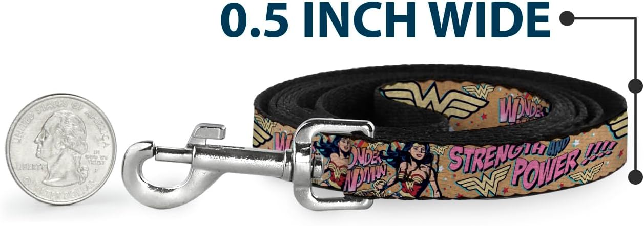 Buckle-Down Dog Leash Wonder Woman Strength Power 6 Feet Long 1.0 Inch Wide, Multicolor (DL-6FT-WWW006)