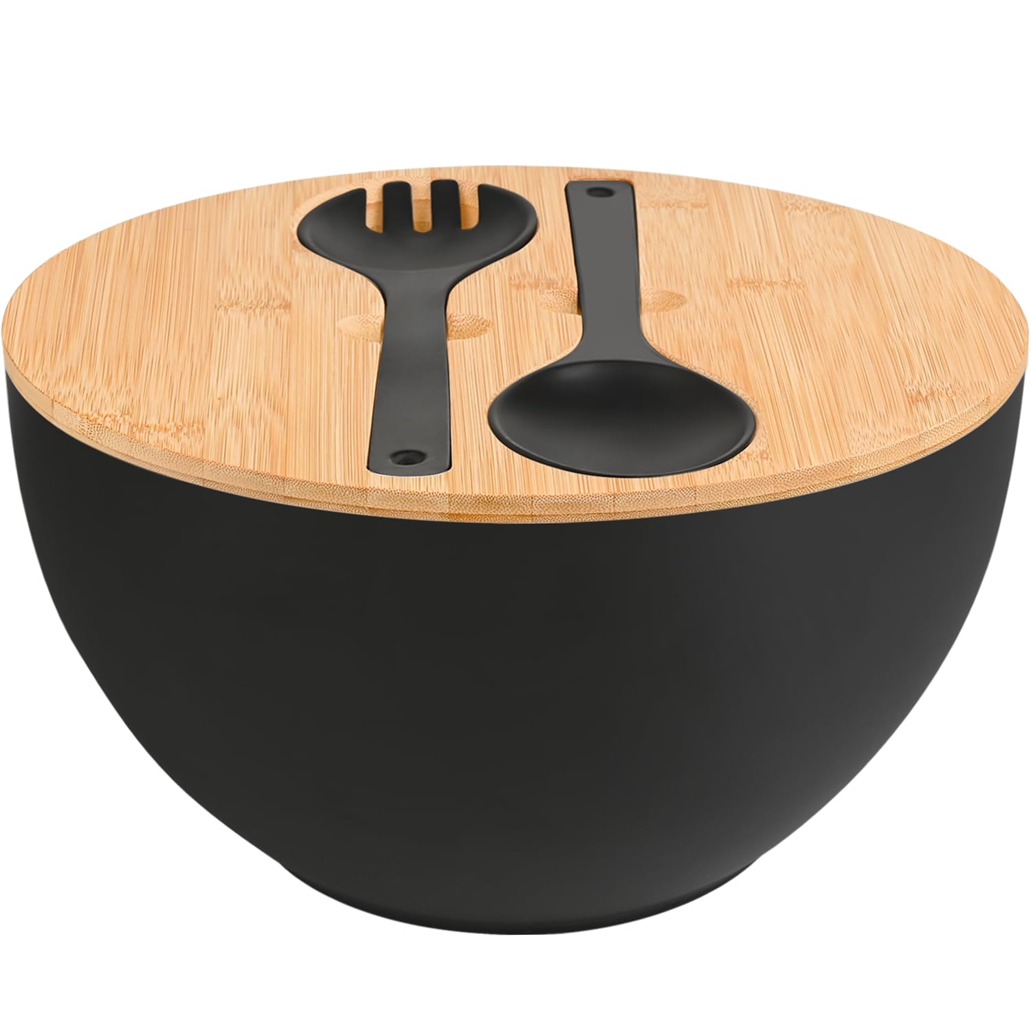 Photo 1 of LOVYANXUE Salad Bowl with Lid, 12" Extra Large Bamboo Fiber Salad Bowl with Servers Set for Kitchen, Nature Bamboo Mixing and Serving Bowl with Lid, Spoon and Fork for Fruits,Salads and Vegetables