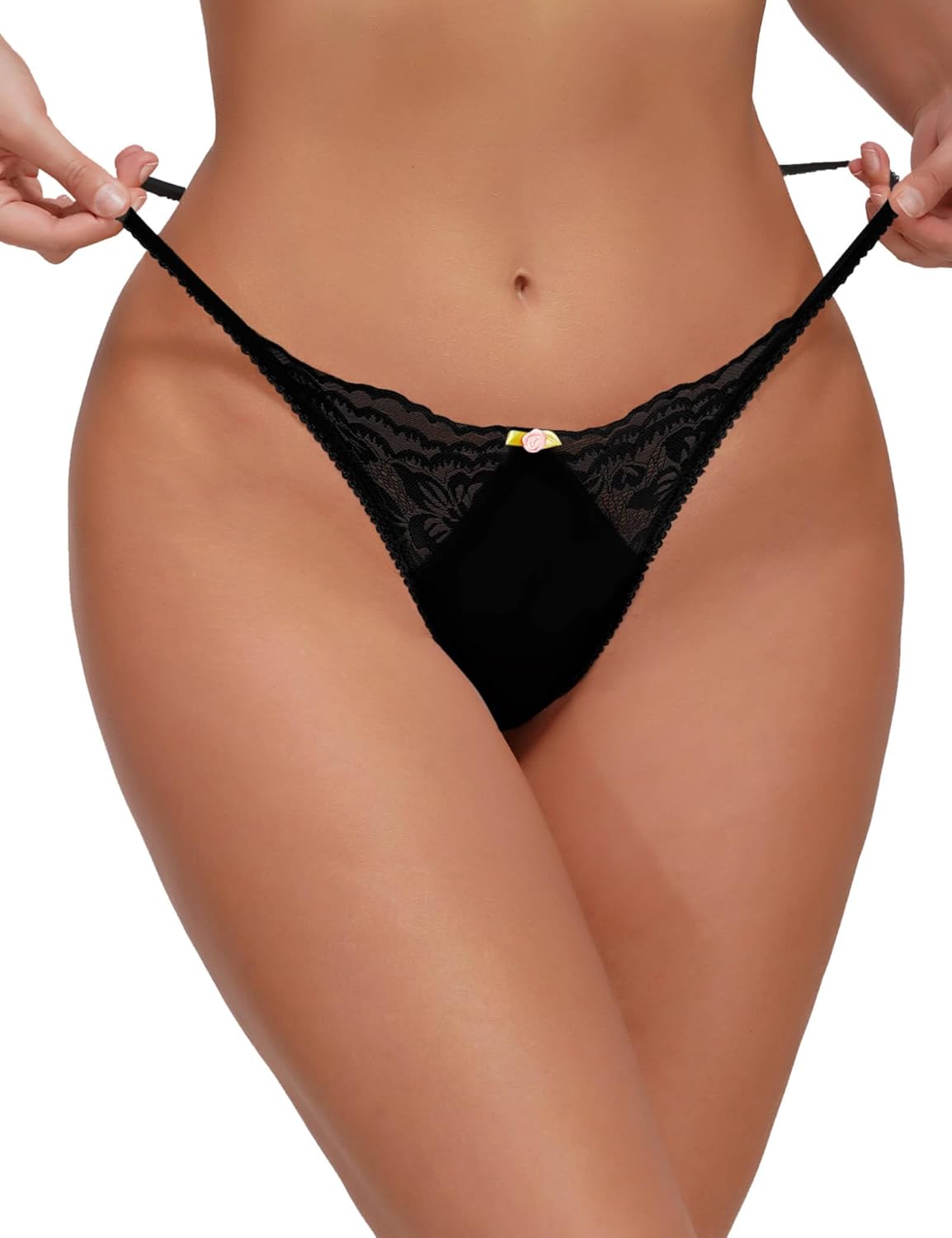 Nolrahiur G String Thongs for Women Stretchy Lace Satin Cheeky Underwear T-back Sexy Panties XS-4XL