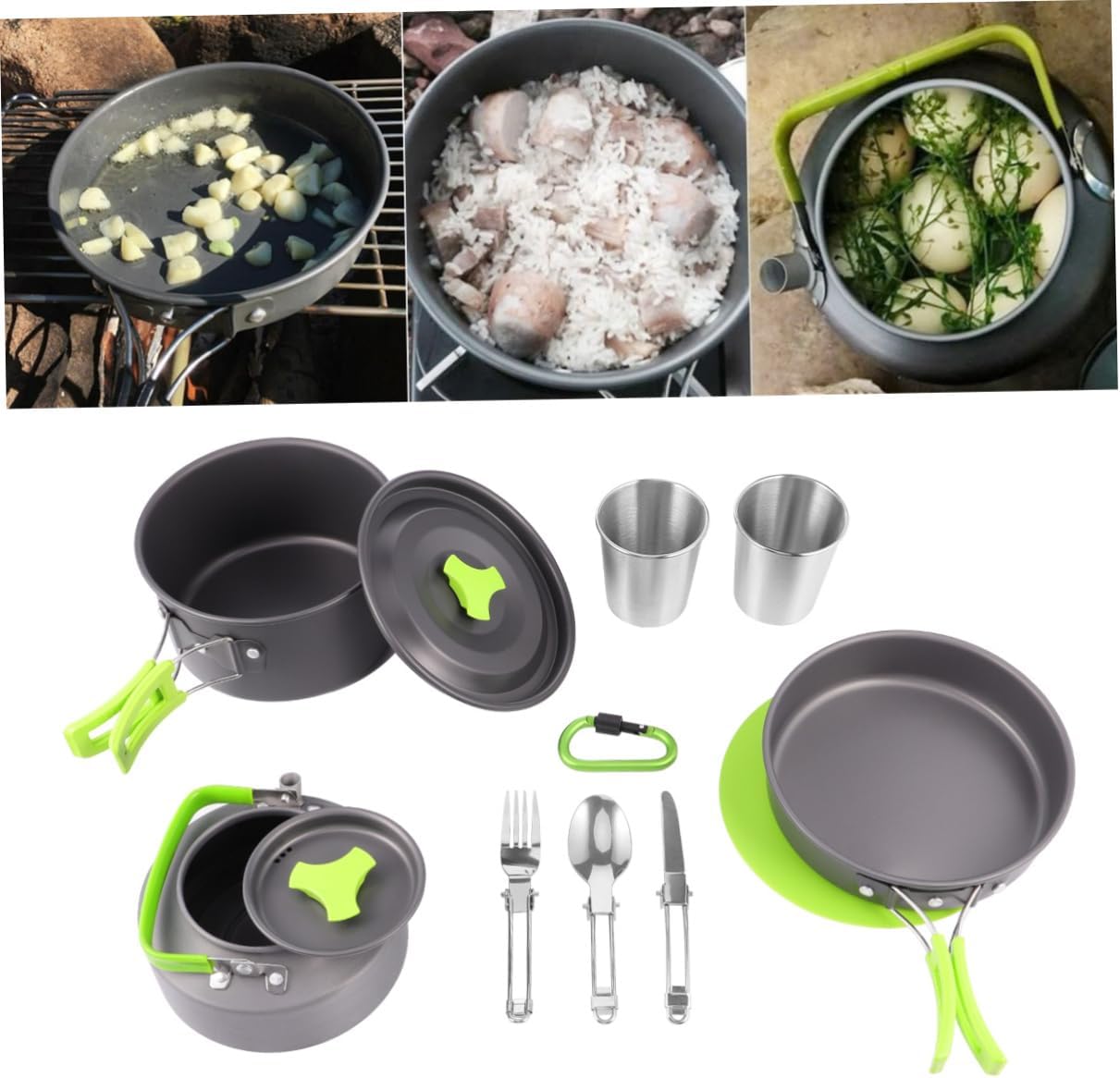 Toyvian 1set Portable Oxide Camping Cookware Kit Lightweight Cooking Supplies for Outdoor Picnic and Hiking Non-Stick Cookware Essential Cooking Pots and Utensils