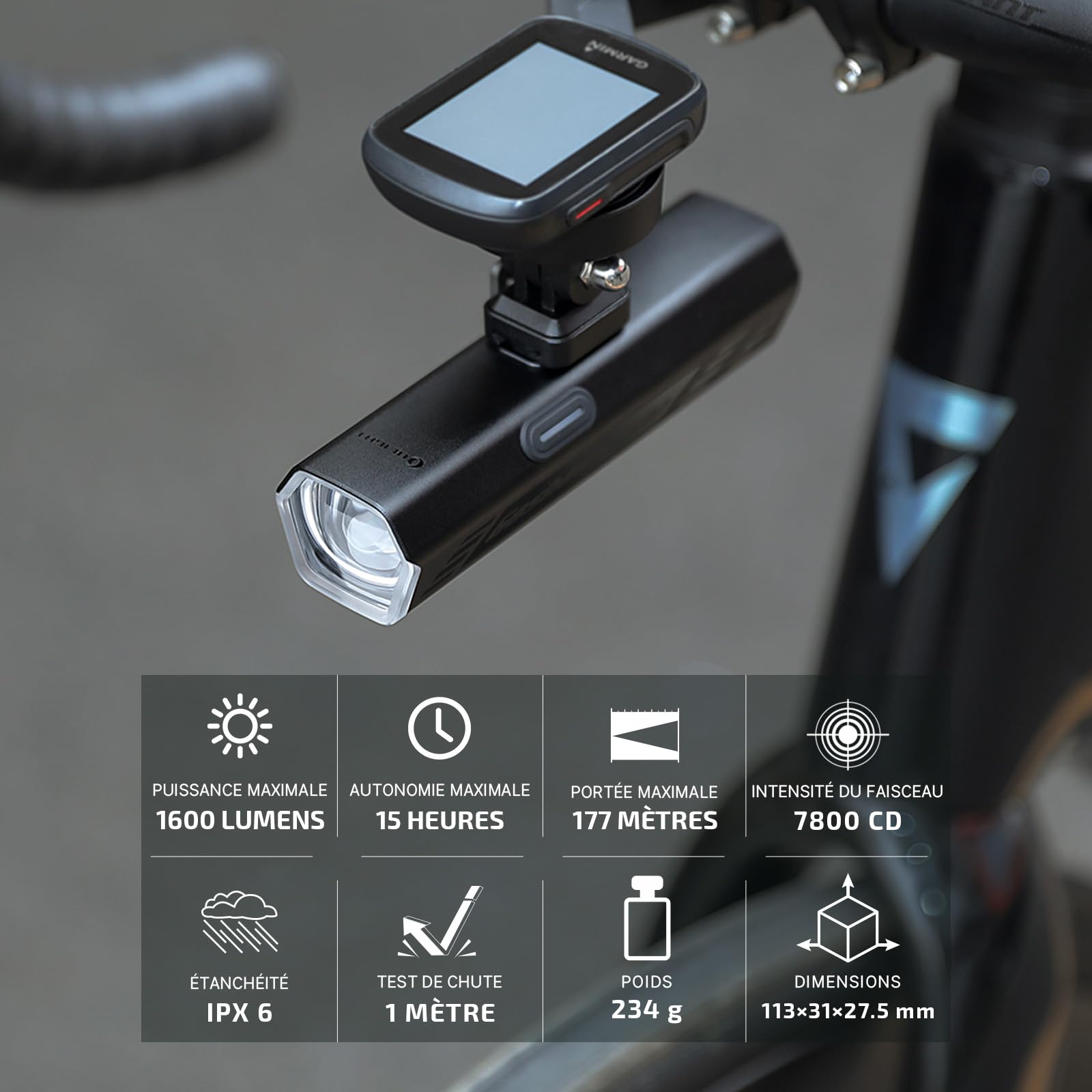 OLIGHT Goshawk 1600 Lampe de vélo télécommandée sans Fil 1600 Lumens | Lampe Velo Led Puissantes Rechargeable Étanche IPX6 pour VTT, Vélo de Route et Cyclisme Nocturne