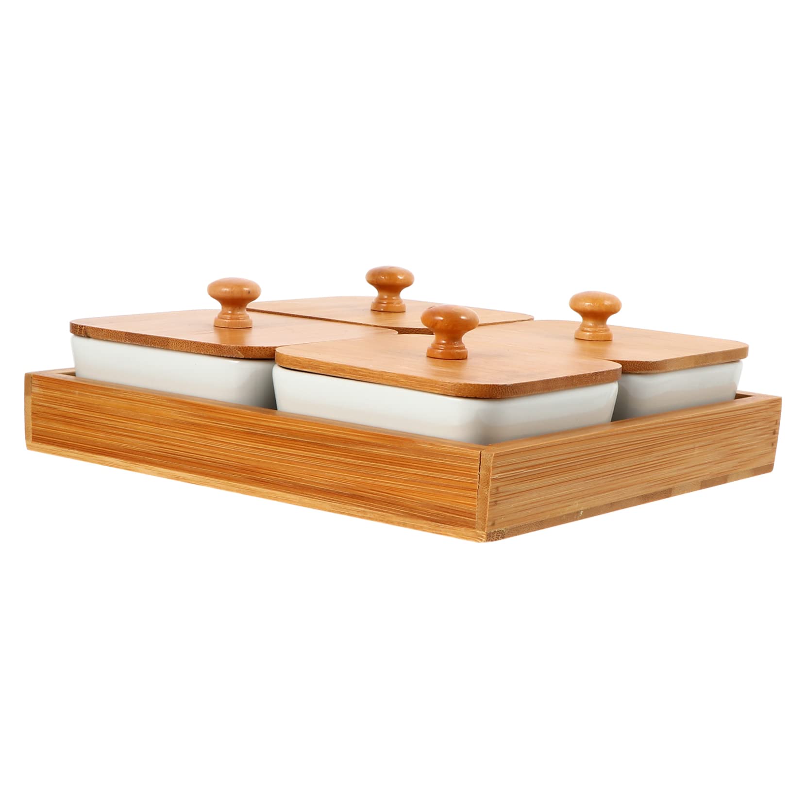 Housoutil Japanische Keramik Aufbewahrungsbox für Desserts mit Bambusdeckel