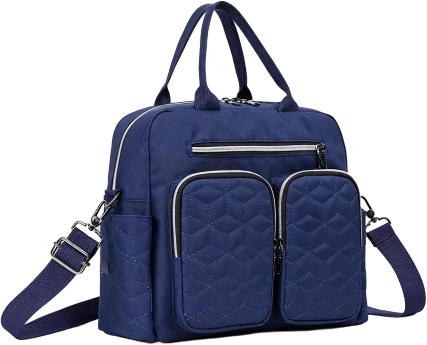 Lightweight Blue Diaper Bag With Embroidery, Crossbody Mommy Handbag, Dual Pockets, Polyester, 13 X 11 X 1.2 In / 33 X 28 X 3 Cm