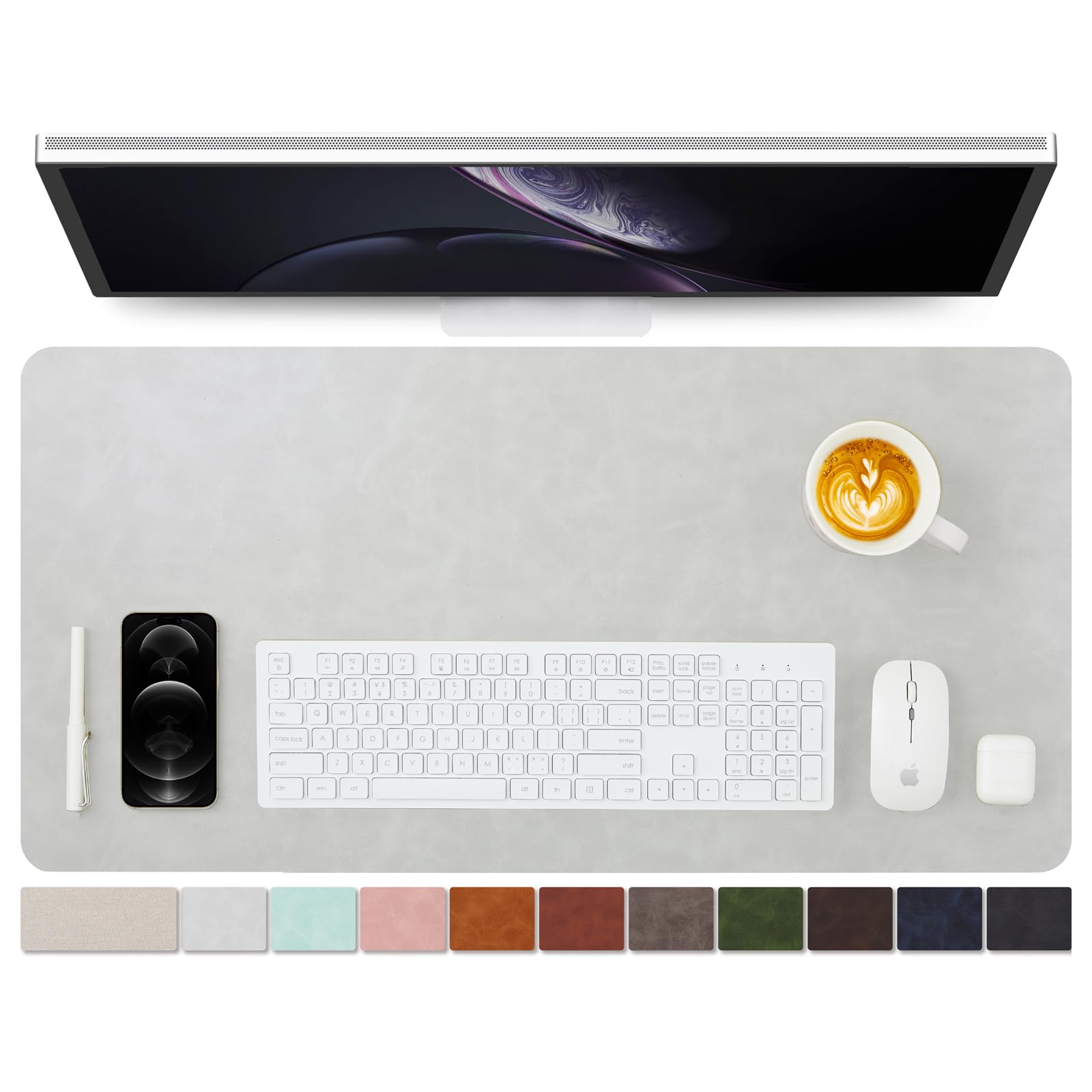 Distressed Leather Desk Mat - Non-Slip PU Desk Pad for Office and Home - Desk Organization and Accessories - Ideal for Large Mouse Pad and Desk Mats on Top of Desks(Ash Gray,80cmx 40cm)