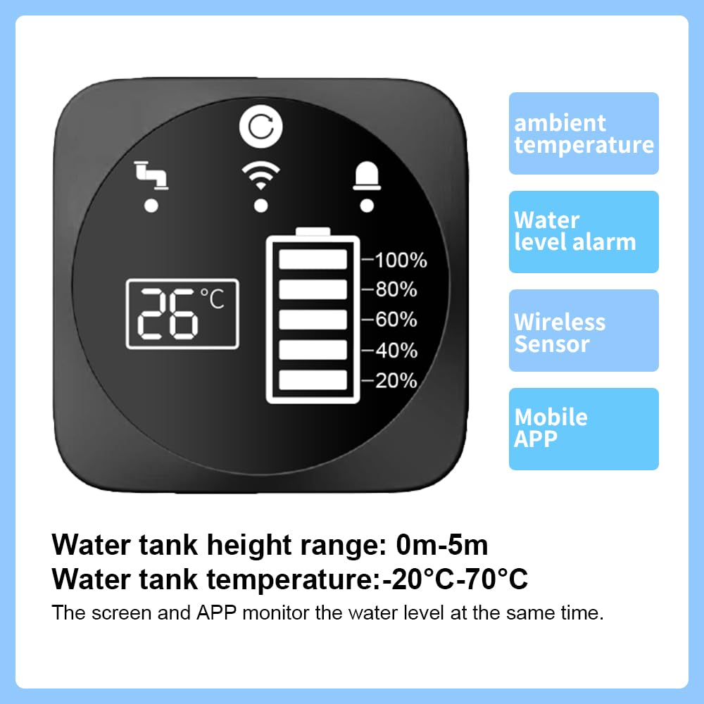 WLAN Ultraschallsensor mit Display, Zisterne Wassertank Sensor 0,1–5 m Wassermelder App-Steuerung via Tuya, IP65 Flüssigkeit Öltanks Ölstand Überwachung Sensor Controller Alarm-Anzeige