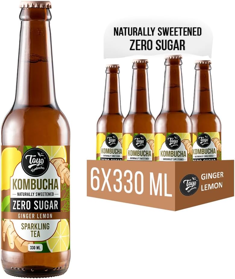 Sparkling Fermented Tea | Ginger Lemon Zero Sugar | 330ml (Pack of 6) - Rich in Probiotics and Antioxidants