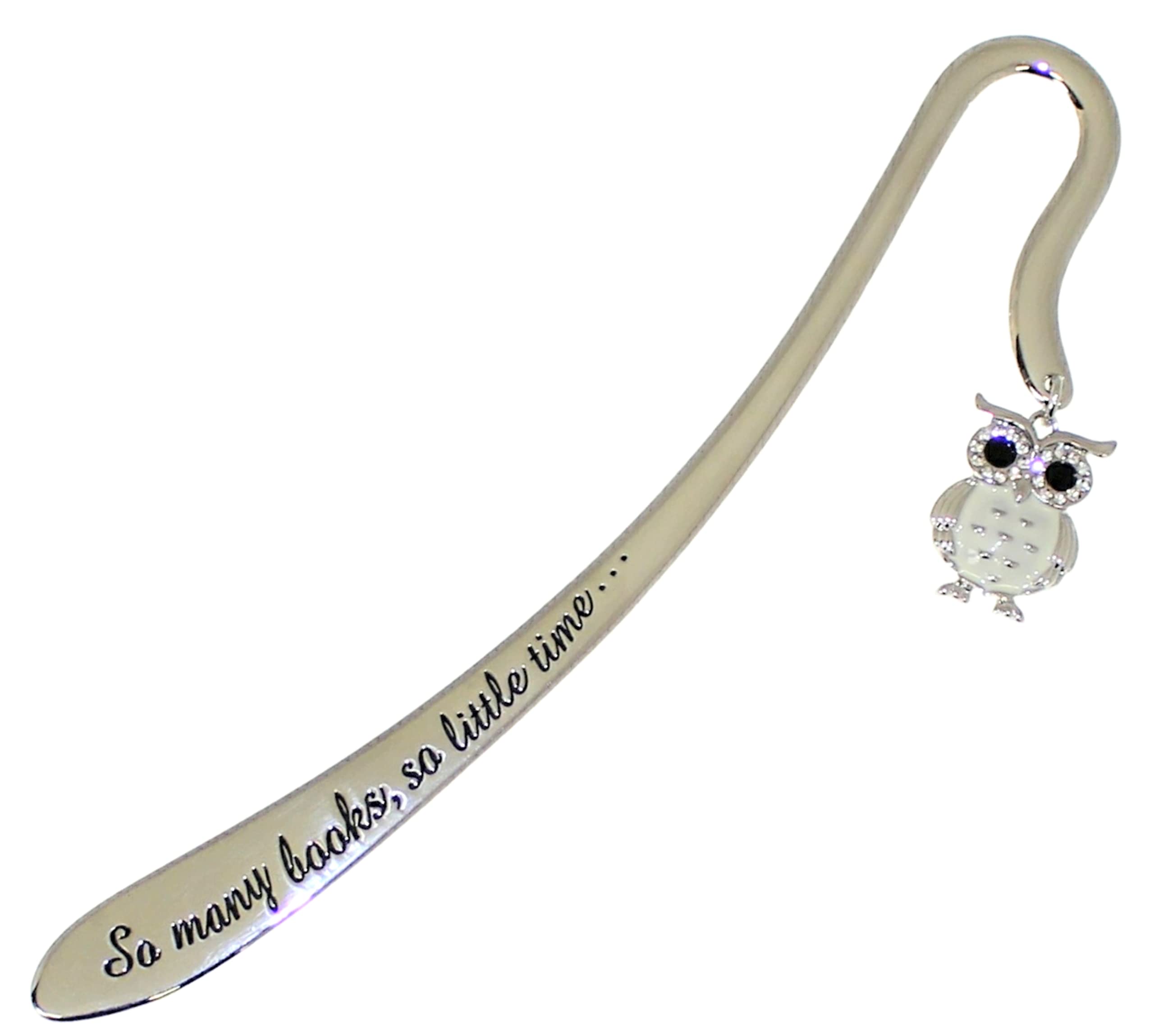 Stunning Shiny Silver Colour Owl Bookmark with Crystal Effect Gems & The Quote 'So Many Books, so Little time'
