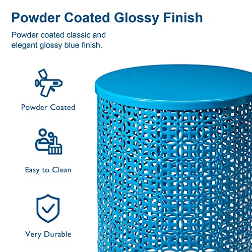 Glitzhome Nesting Side Table Set Of 2 Decorative Garden Stools For Indoor Outdoor Heavy Duty Metal Frame Side Table Modern End Table, Glossy Blue #TOP2