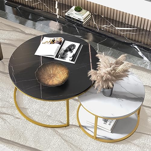 Oseasoy Nesting Coffee Table Set of 2,23 in Modern Round Coffee Tables for Living Room Balcony...