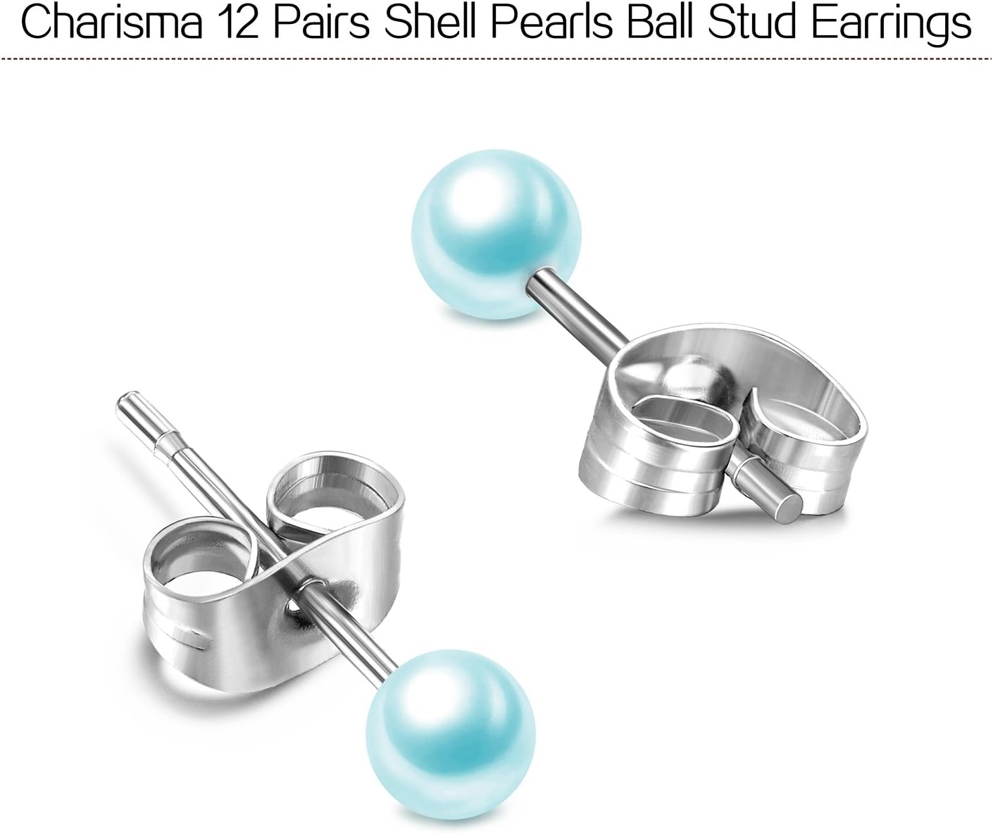 Charisma 4mm Composite Pearl Earrings - Round Ball Pearls Stud Earrings Hypoallergenic 12 Pairs Mixed Color Imitation Pearls Set for Women