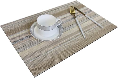 Miniatura 4 de Manteles individuales para mesa de cocina, manteles individuales lavables de PVC fáciles de limpiar, juego de 8 manteles individuales (beige)