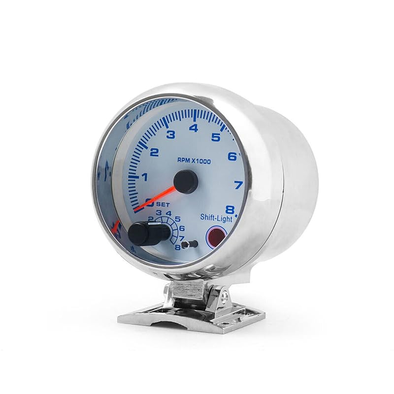 Tacômetro automotivo GoolRC 3,75" prata com luz azul e shift light ajustável – 0 a 8.000 RPM