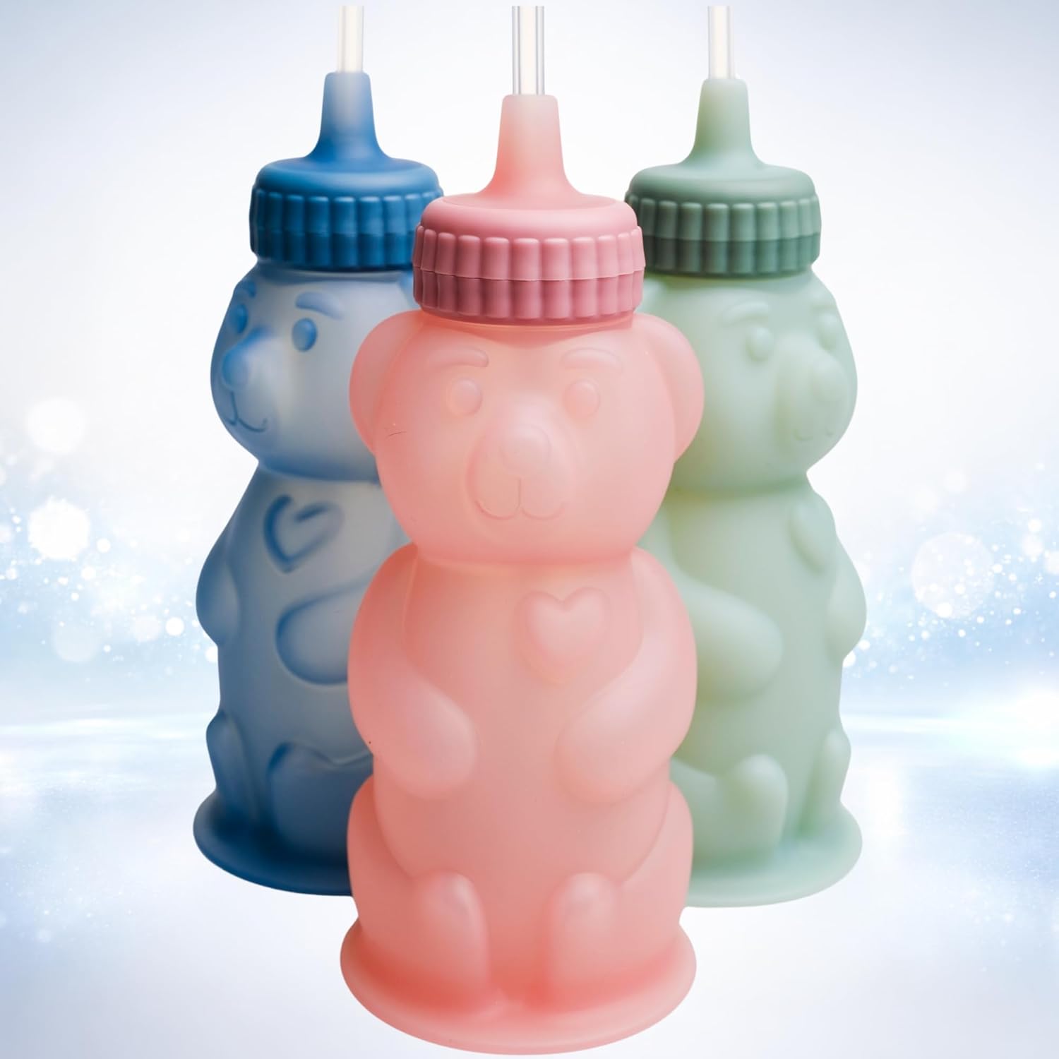 TalkTools Honey Bear Silicone Straw Cup, Dishwasher Safe Baby Drinking Bottle, Premium Food-Grade Material, Honeybear Sippy Cup for Ages 4+ Months, Kids and Toddlers (Pack of 2-8oz) (Ocean)