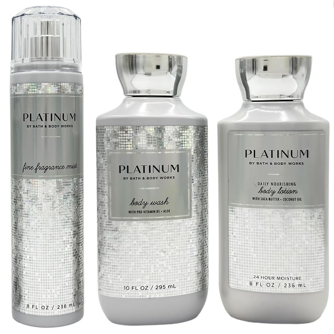 Bath & Body Platinum Gift Set - Fragrance Mist, Body Lotion and Body Wash
