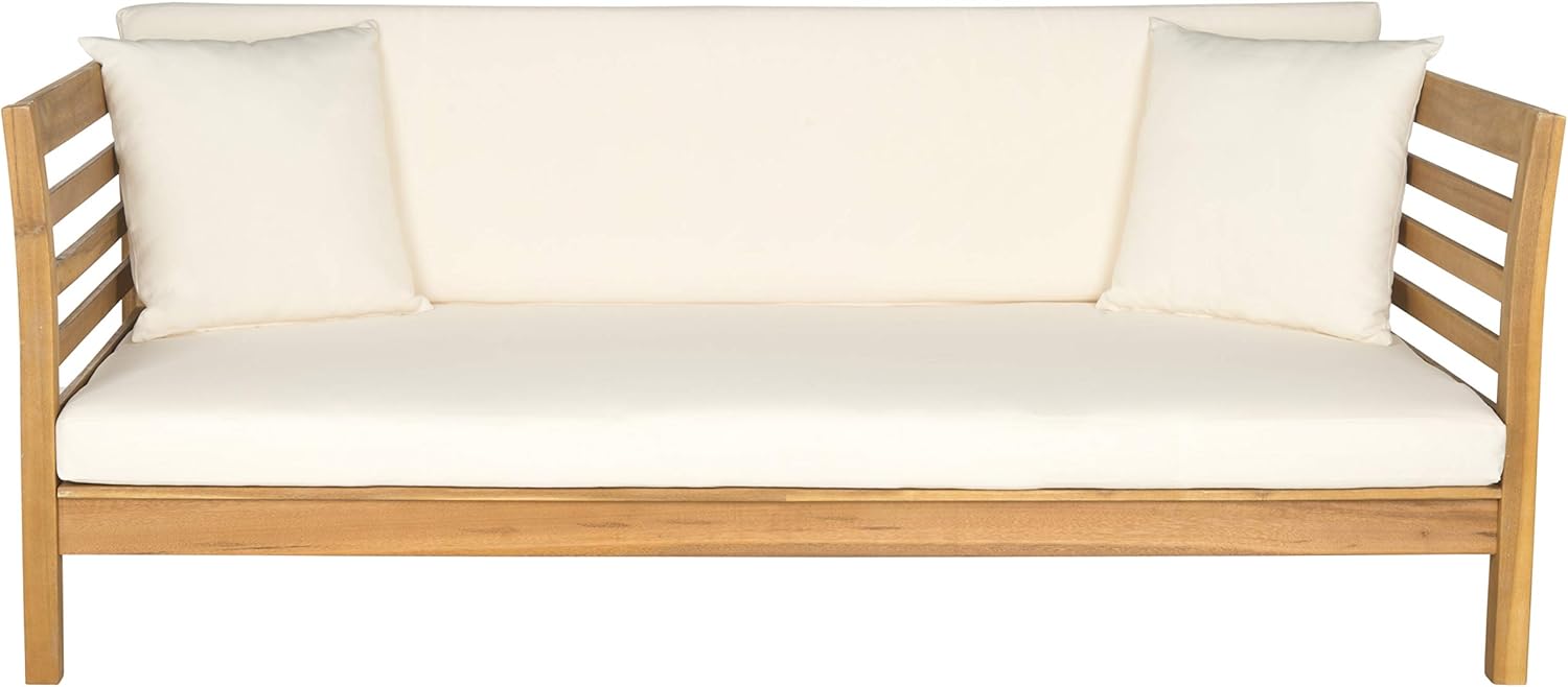 Safavieh Outdoor Collection Malibu Antiqued White/ Navy Acacia Wood Cushioned Daybed